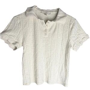 Atelier Textured Polo Cream Collar Short Sleeve Women S Cottage Fairy Boho Crop